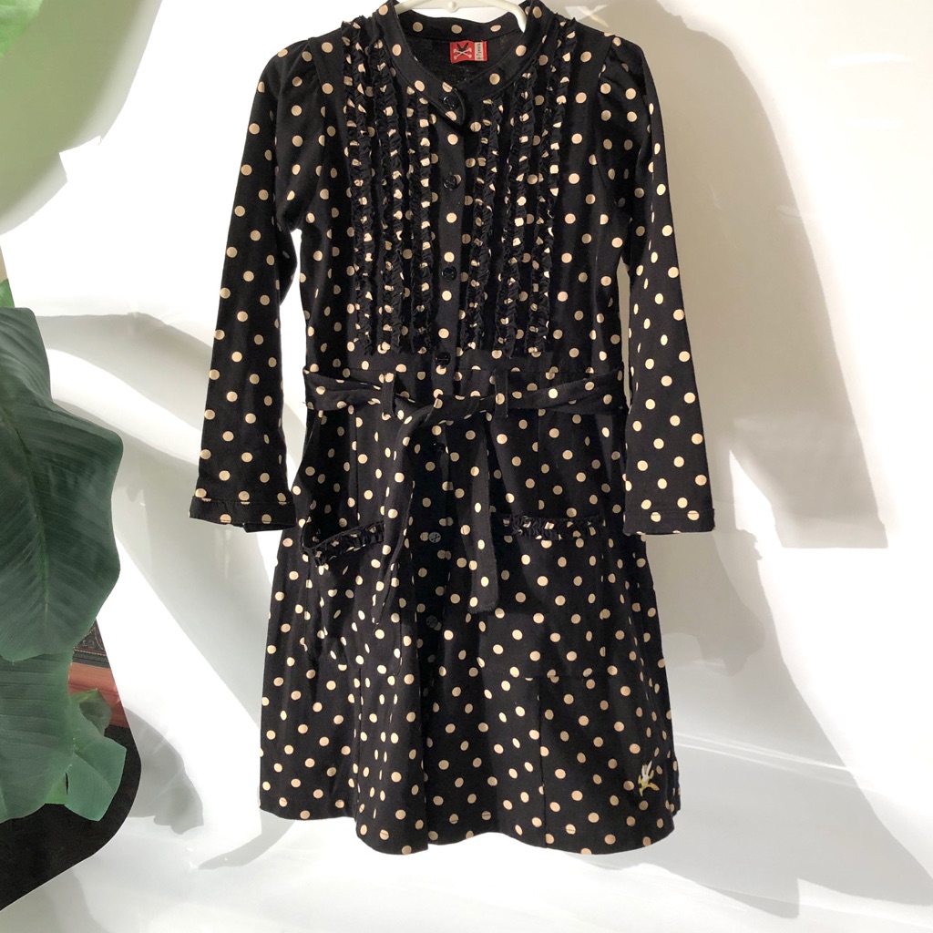 No Added Sugar Polkadot Dress Black & Tan Size 6-7 New